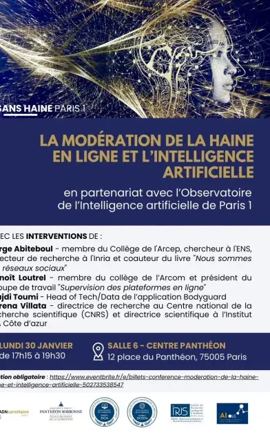 Affiche de la conférence du 30 janvier sur la modération de la haine en ligne et IA